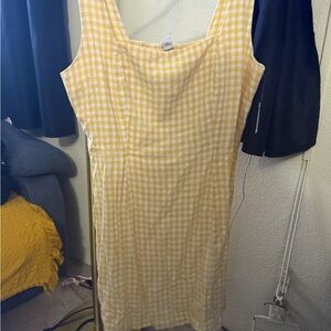 Old Navy Yellow Checkered Midi Dress